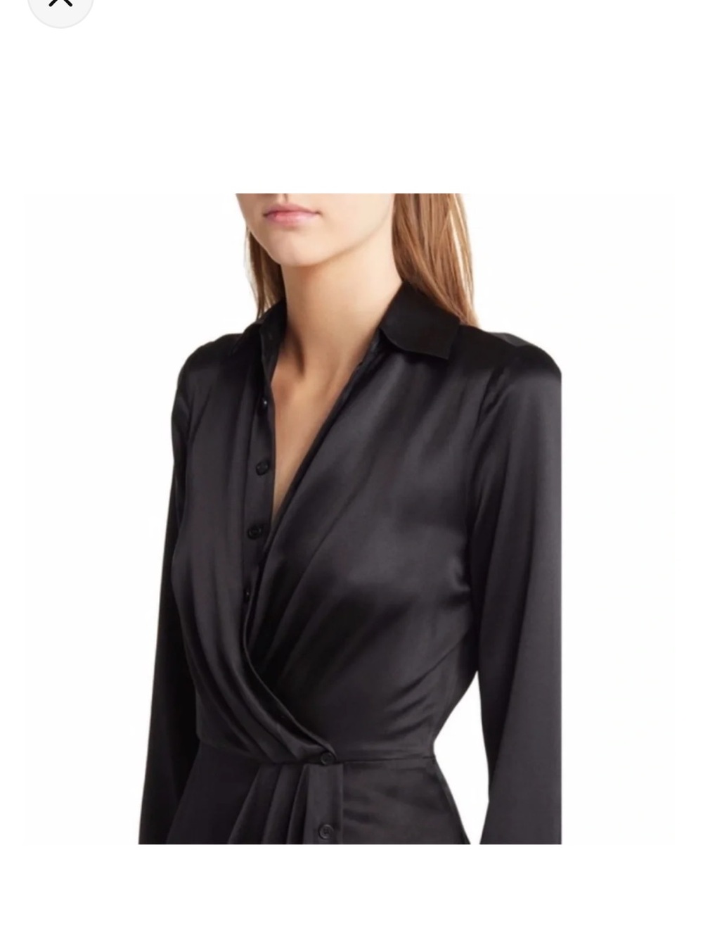 Reformation 100% Silk Black Button Faux Wrap Midi Dress Size 2 Long Sleeve Party - Picture 3 of 12